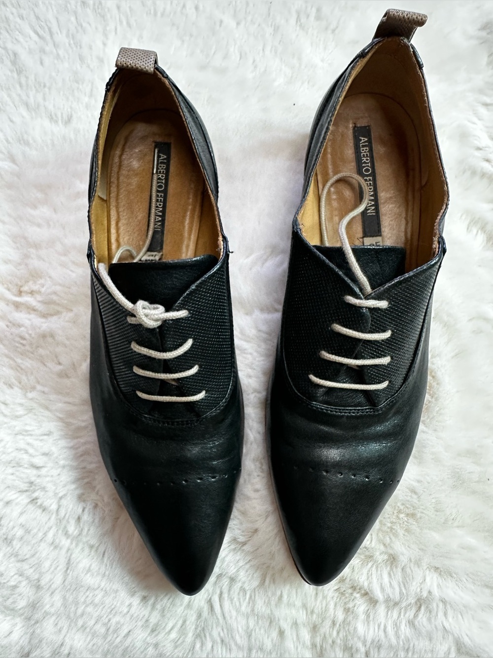 Alberto Fermani Black Leather Oxfords